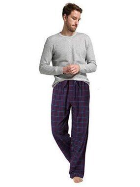 Men's 100% Cotton Super Soft Flannel Maroon Plaid Pajama Pants & LS Top Size XL